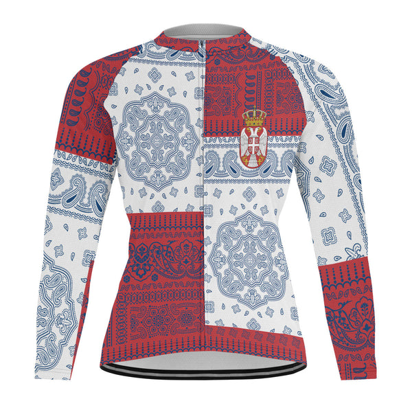 Serbia Raglan Men Cycling Jersey Long Sleeve Flag And Paisley Basic Style 1