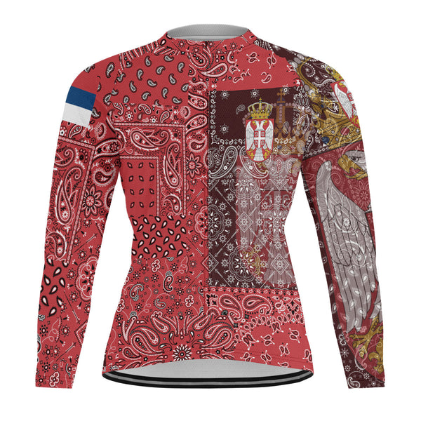 Serbia Raglan Men Cycling Jersey Long Sleeve Paisley Flag And Skull Style 1