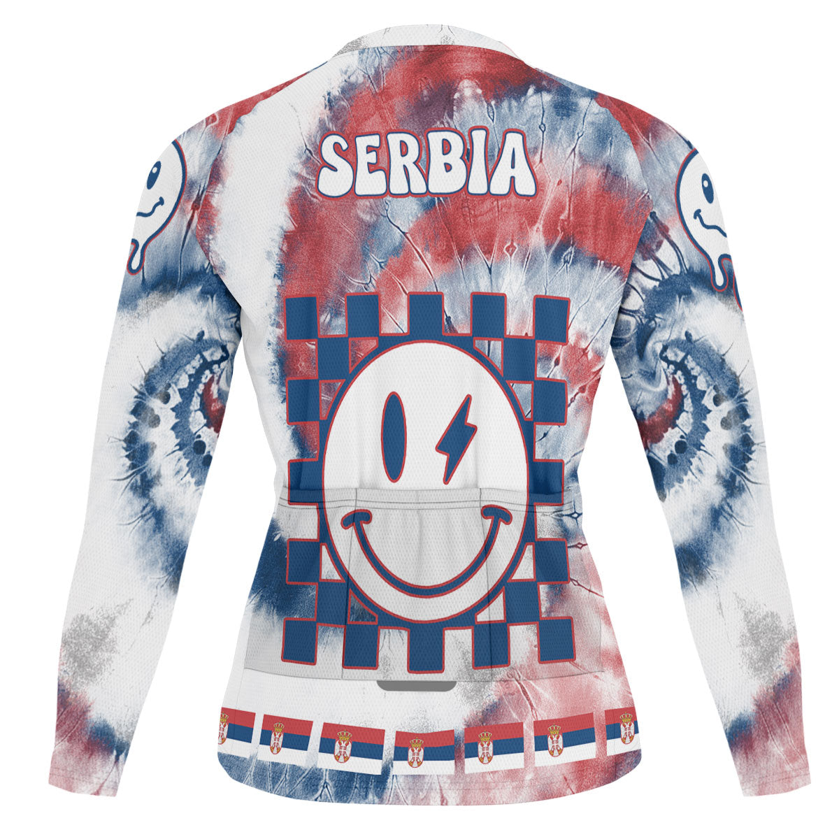 Serbia Raglan Men Cycling Jersey Long Sleeve Custom Tie Dye Style 1