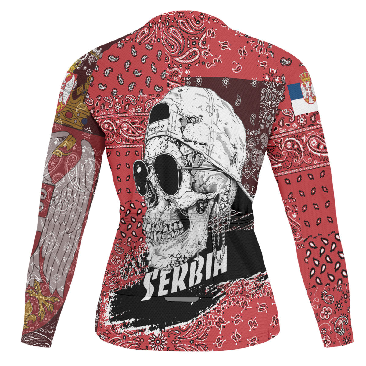 Serbia Raglan Men Cycling Jersey Long Sleeve Paisley Flag And Skull Style 2