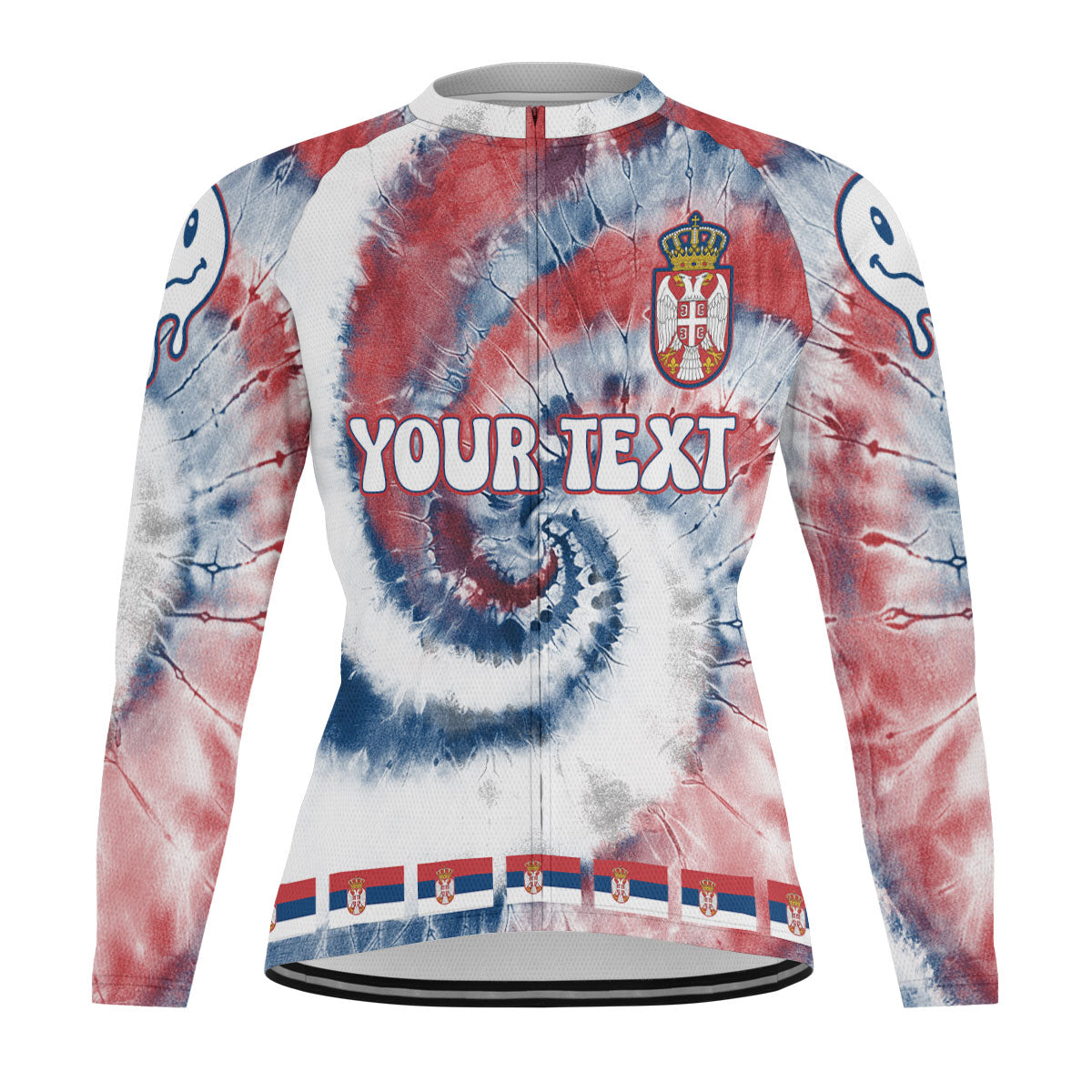 Serbia Raglan Men Cycling Jersey Long Sleeve Custom Tie Dye Style 2