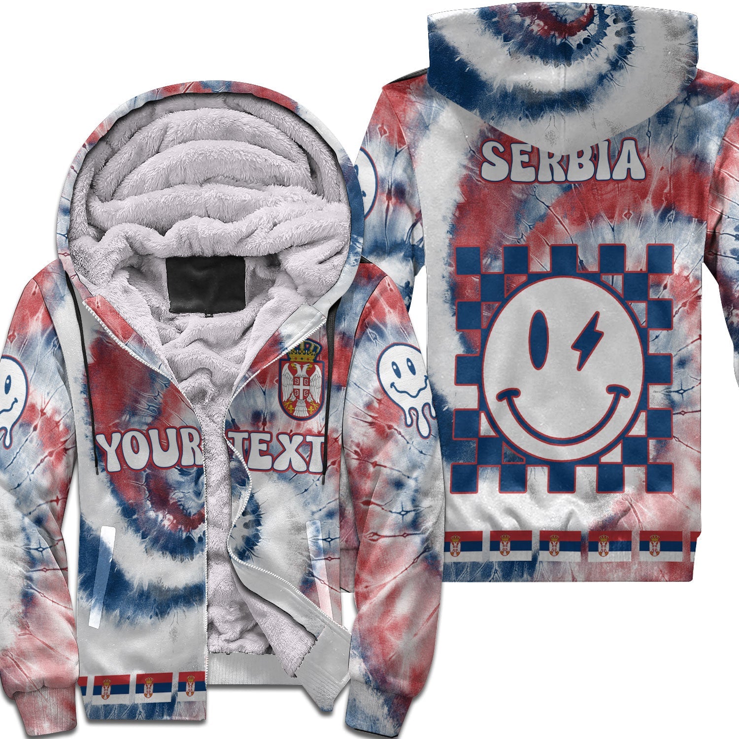 Serbia Sherpa Hoodie Custom Tie Dye Style 1