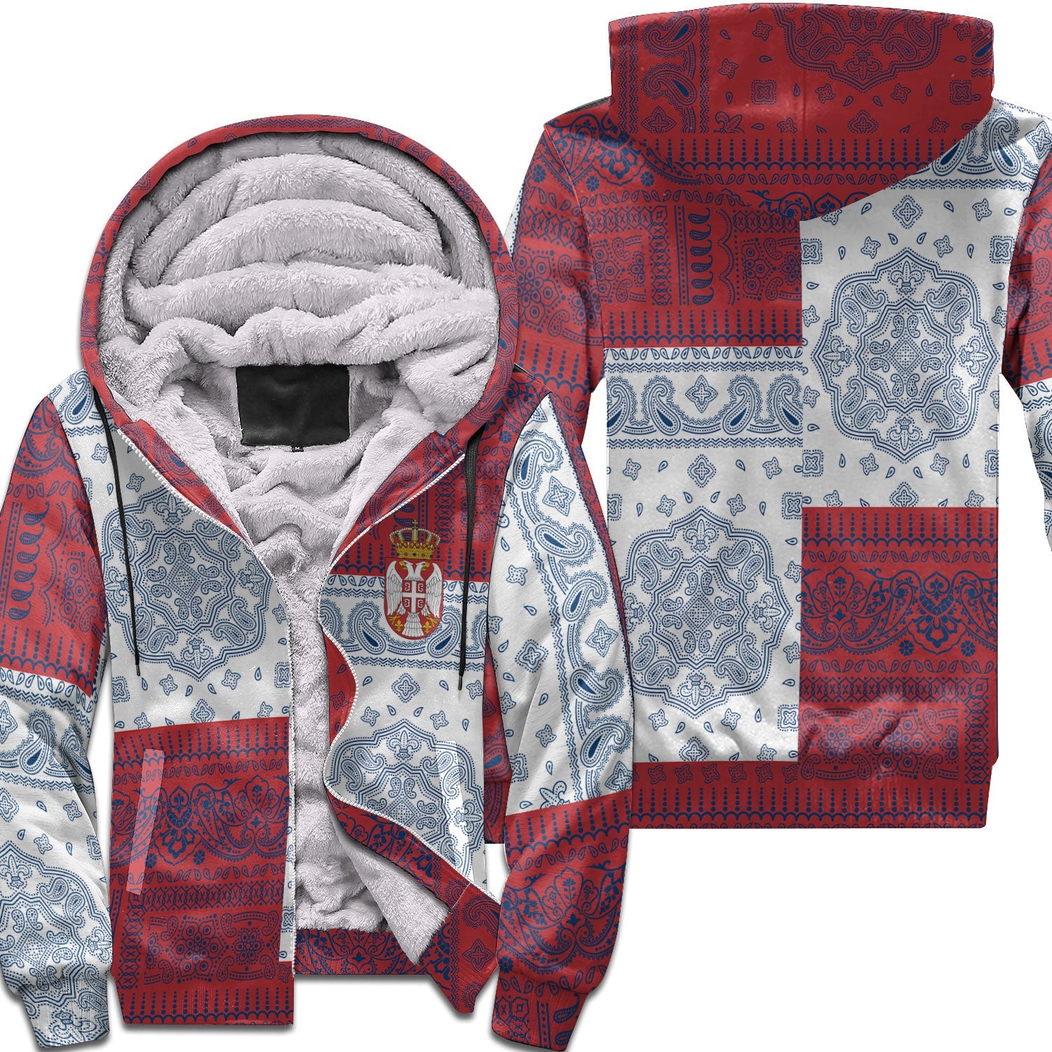 Serbia Sherpa Hoodie Flag And Paisley Basic Style 1