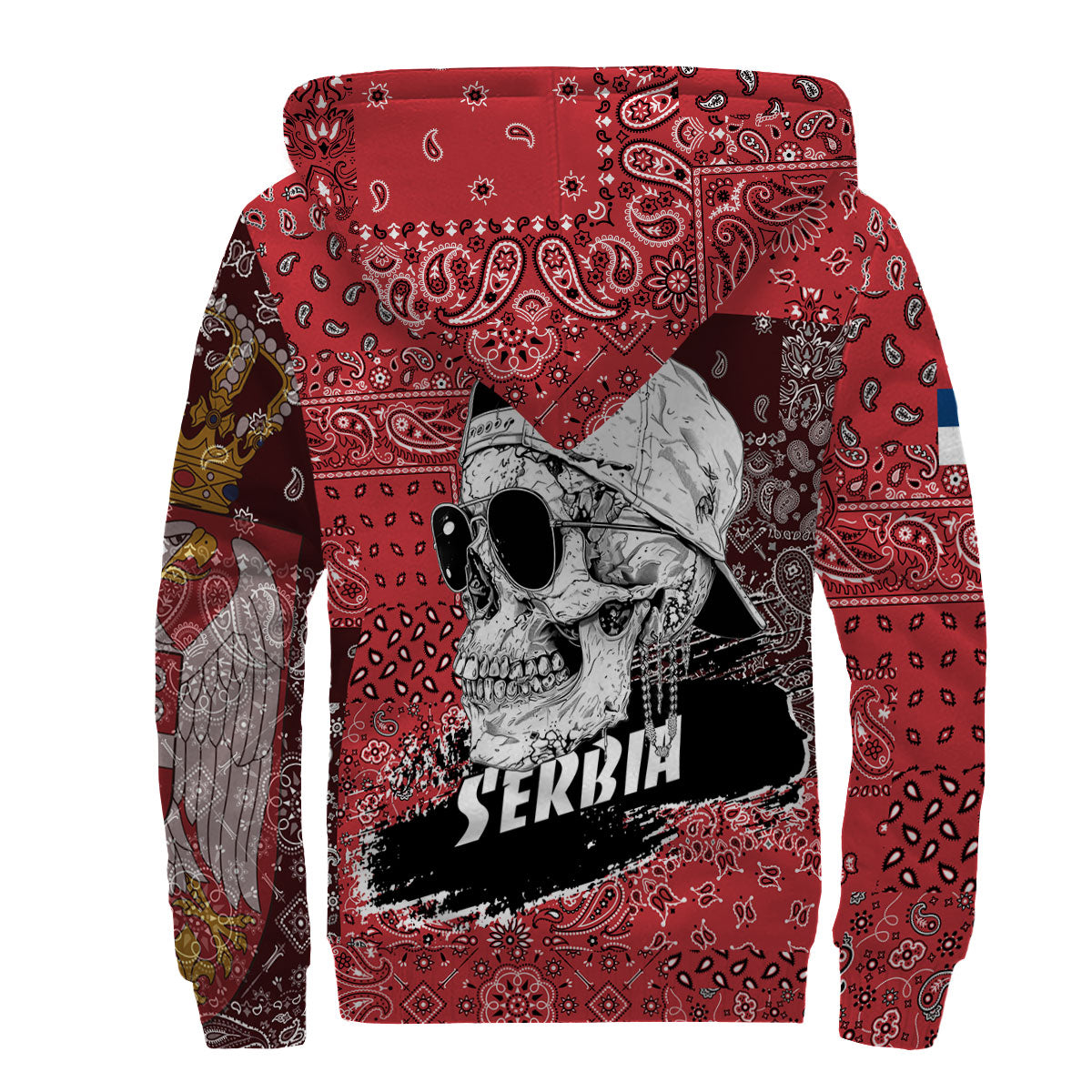 Serbia Sherpa Hoodie Paisley Flag And Skull Style 2