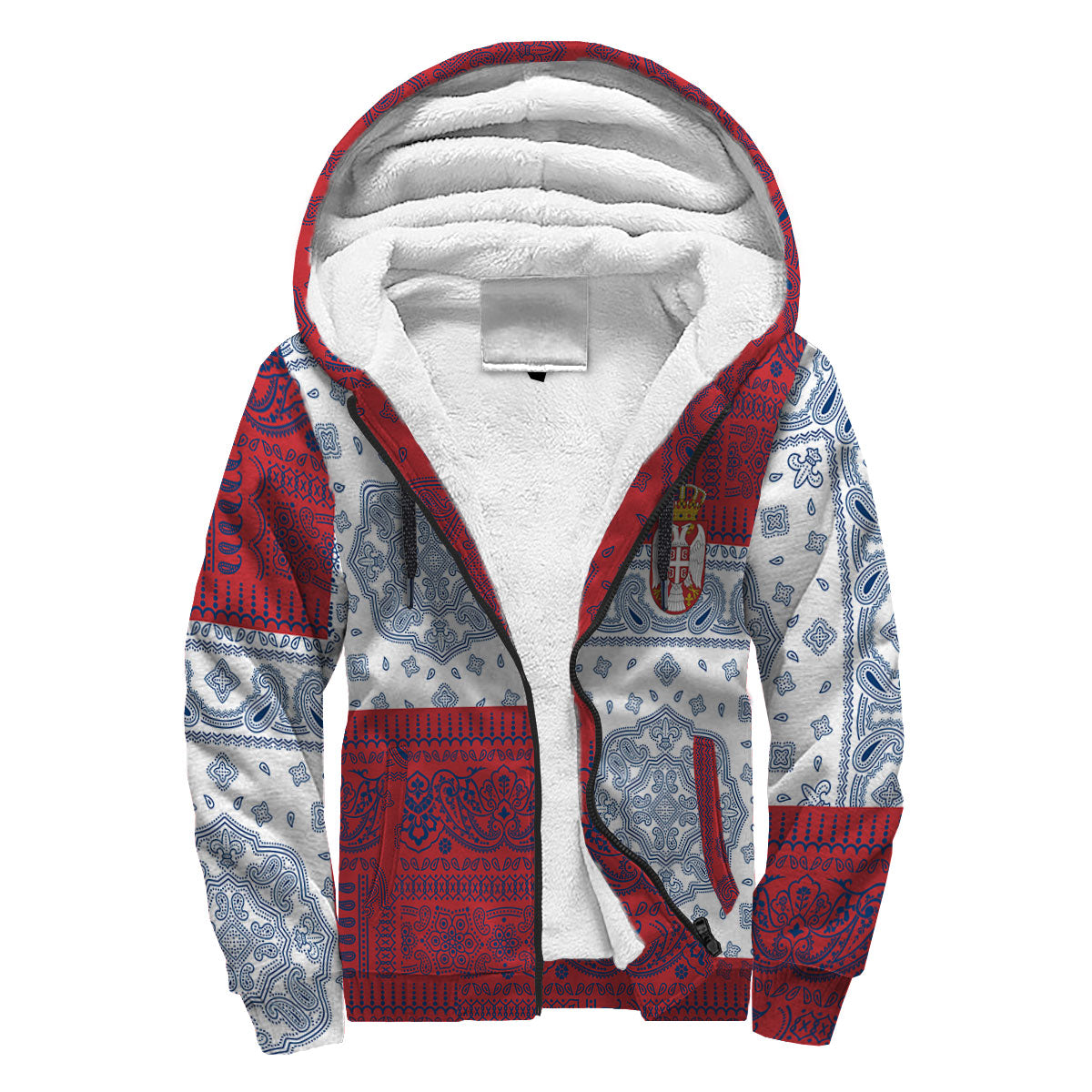 Serbia Sherpa Hoodie Flag And Paisley Basic Style 3