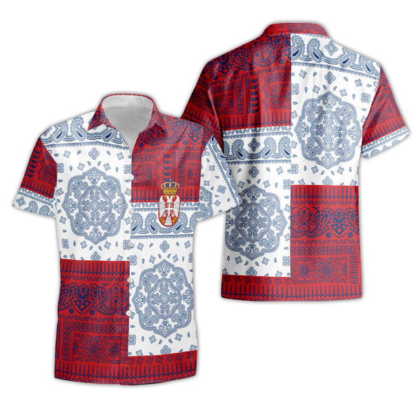 Serbia Short Sleeve Shirt Flag And Paisley Basic Style 1