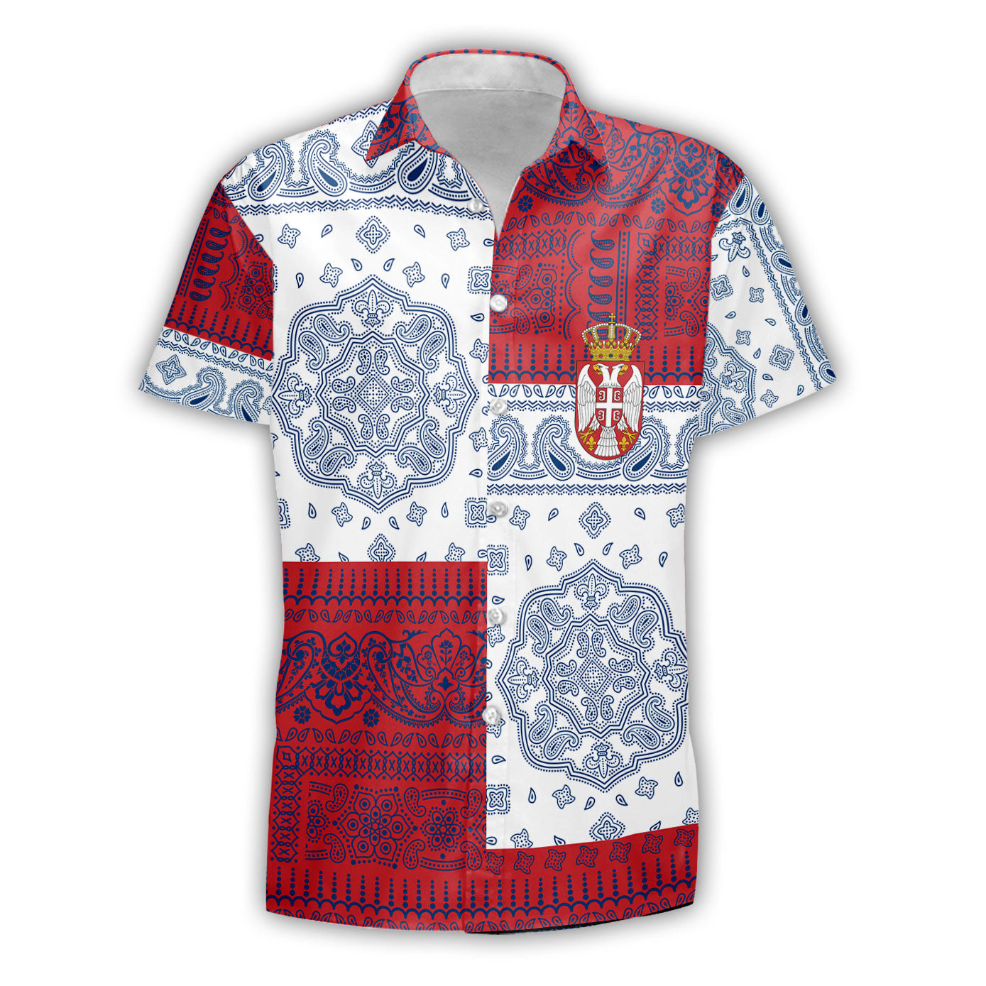 Serbia Short Sleeve Shirt Flag And Paisley Basic Style 2