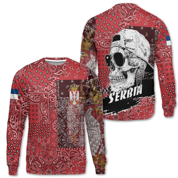 Serbia Sweatshirt Paisley Flag And Skull Style 1