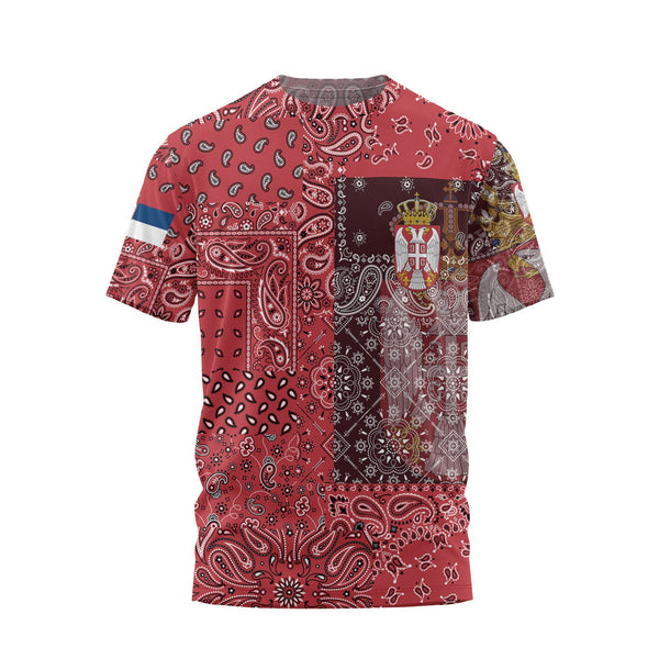 Serbia T Shirt Paisley Flag And Skull Style 1