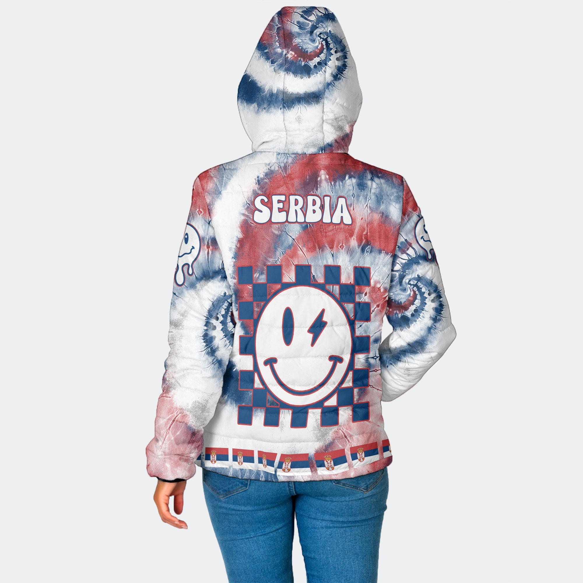 Serbia Women Hooded Padded Jacket Custom Tie Dye Style 2