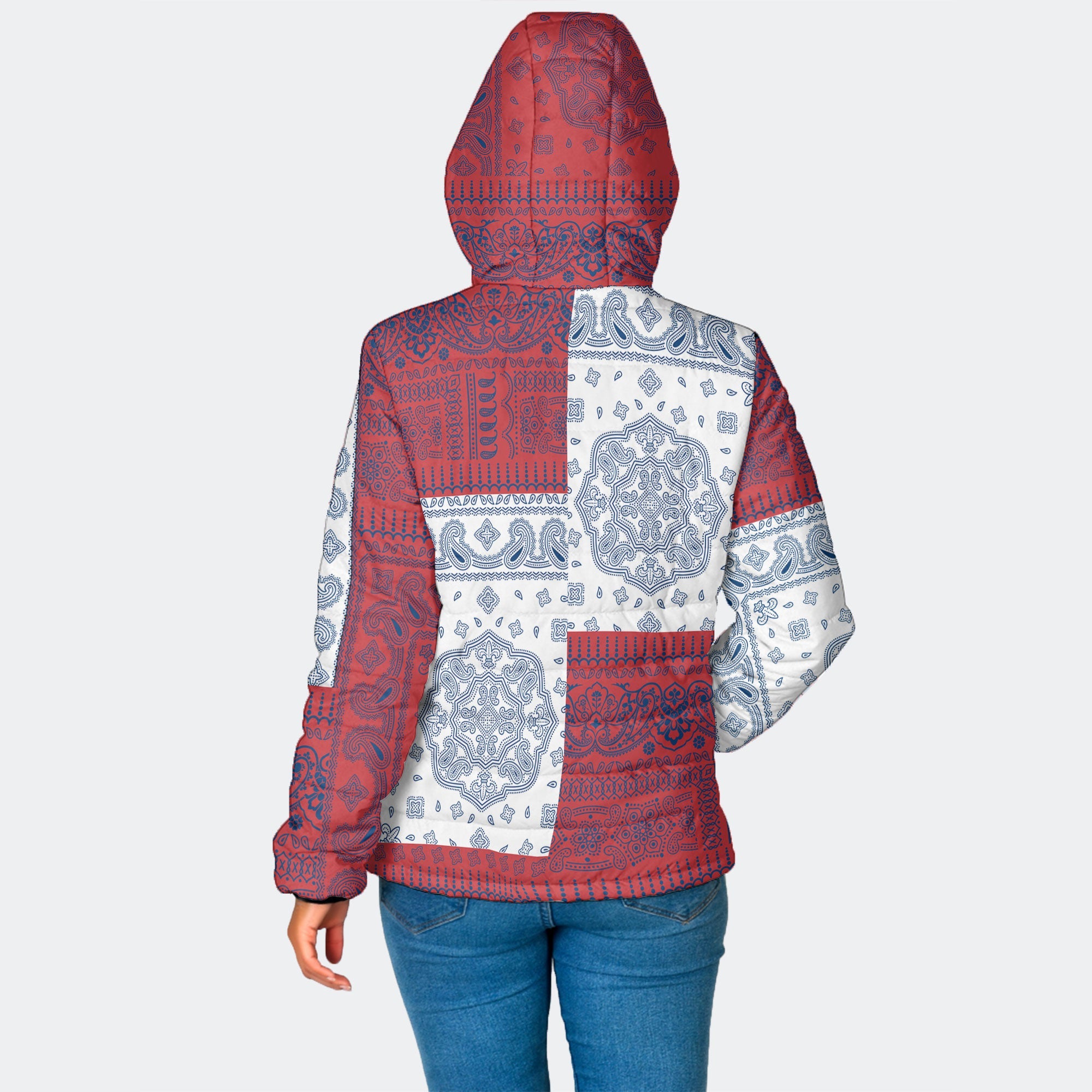 Serbia Women Hooded Padded Jacket Flag And Paisley Basic Style 2