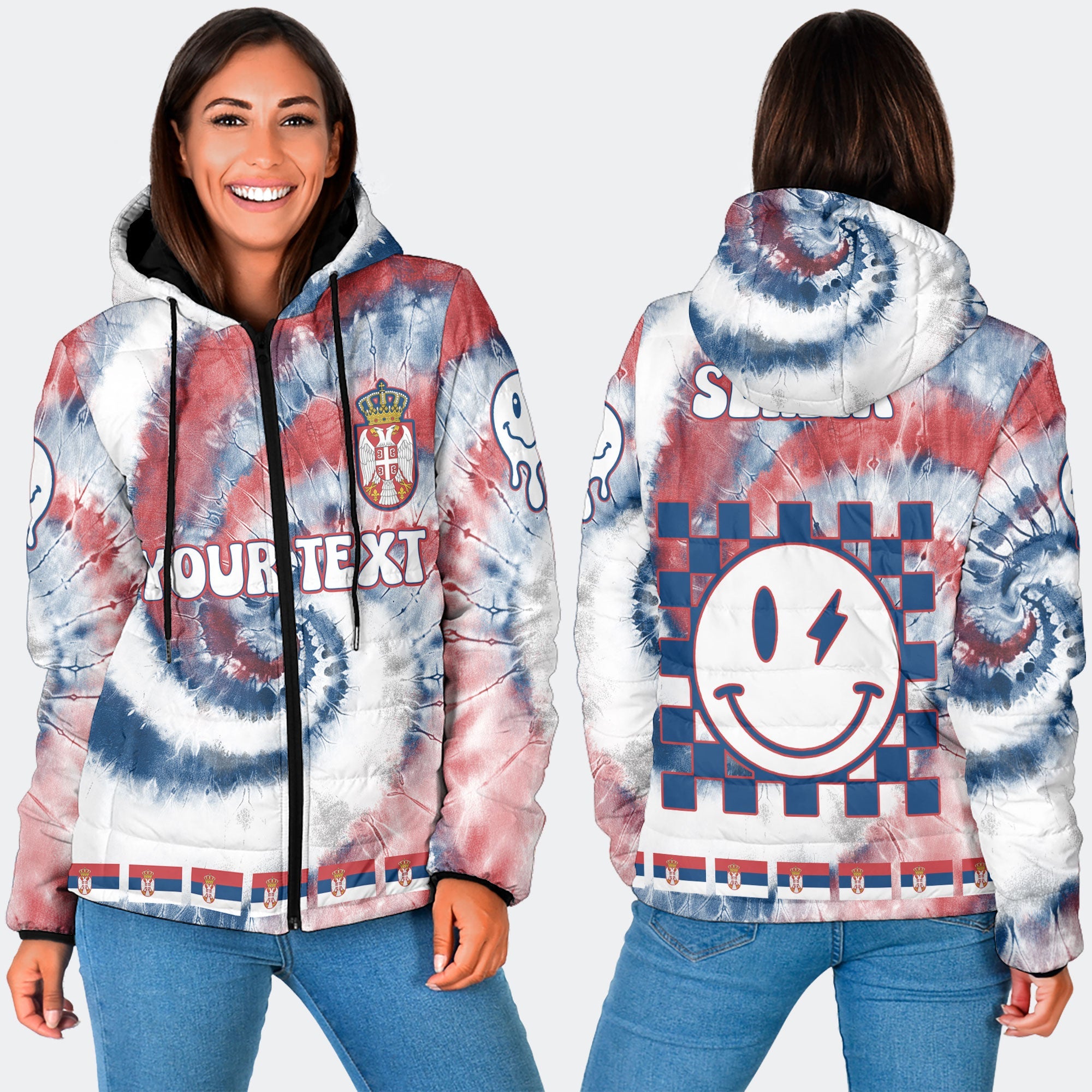 Serbia Women Hooded Padded Jacket Custom Tie Dye Style 3