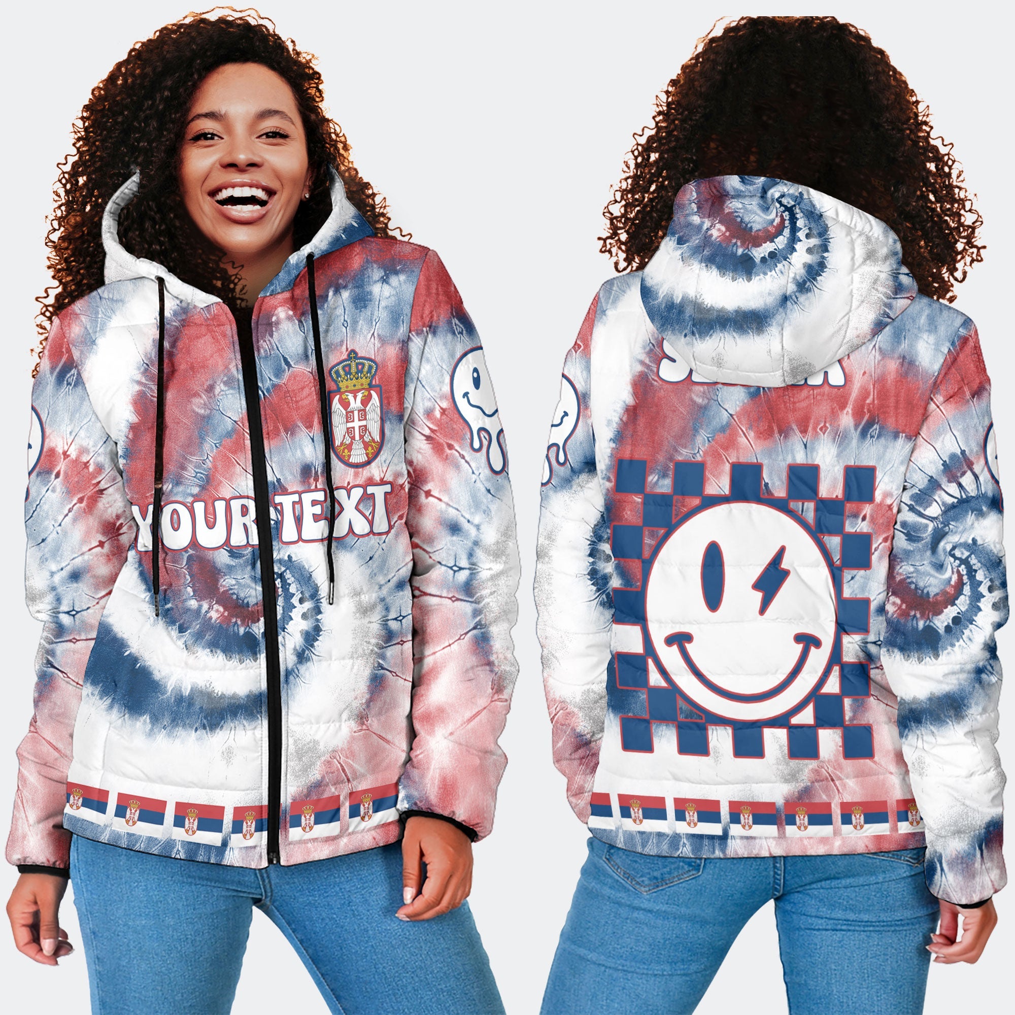 Serbia Women Hooded Padded Jacket Custom Tie Dye Style 4