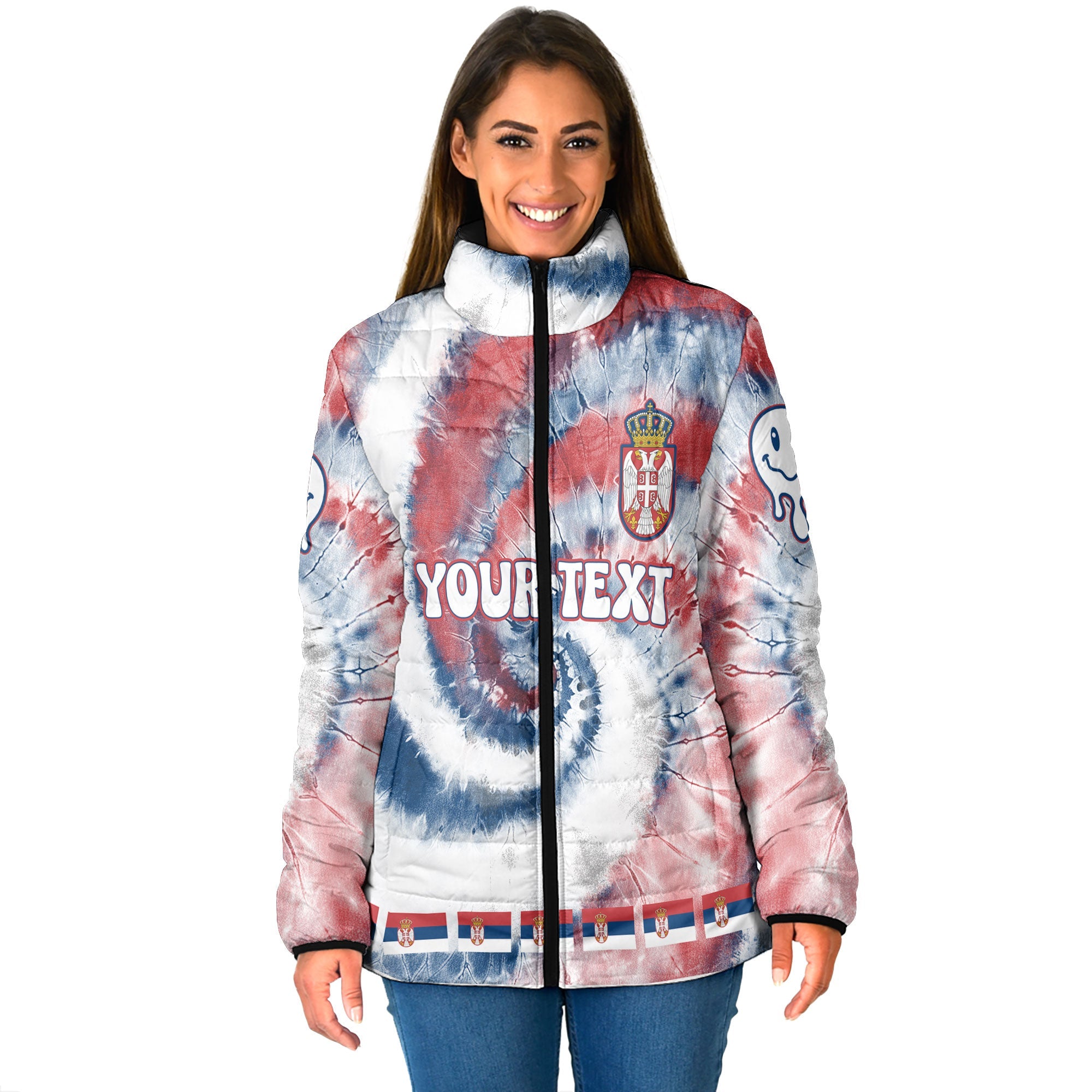 Serbia Women Padded Jacket Custom Tie Dye Style 1