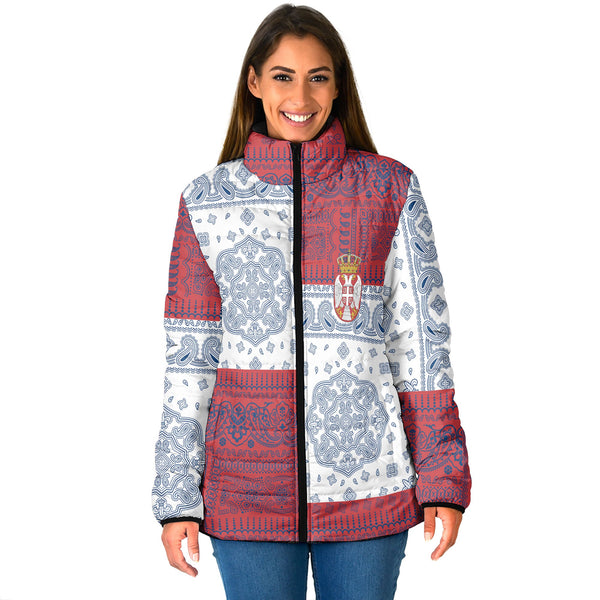 Serbia Women Padded Jacket Flag And Paisley Basic Style 1