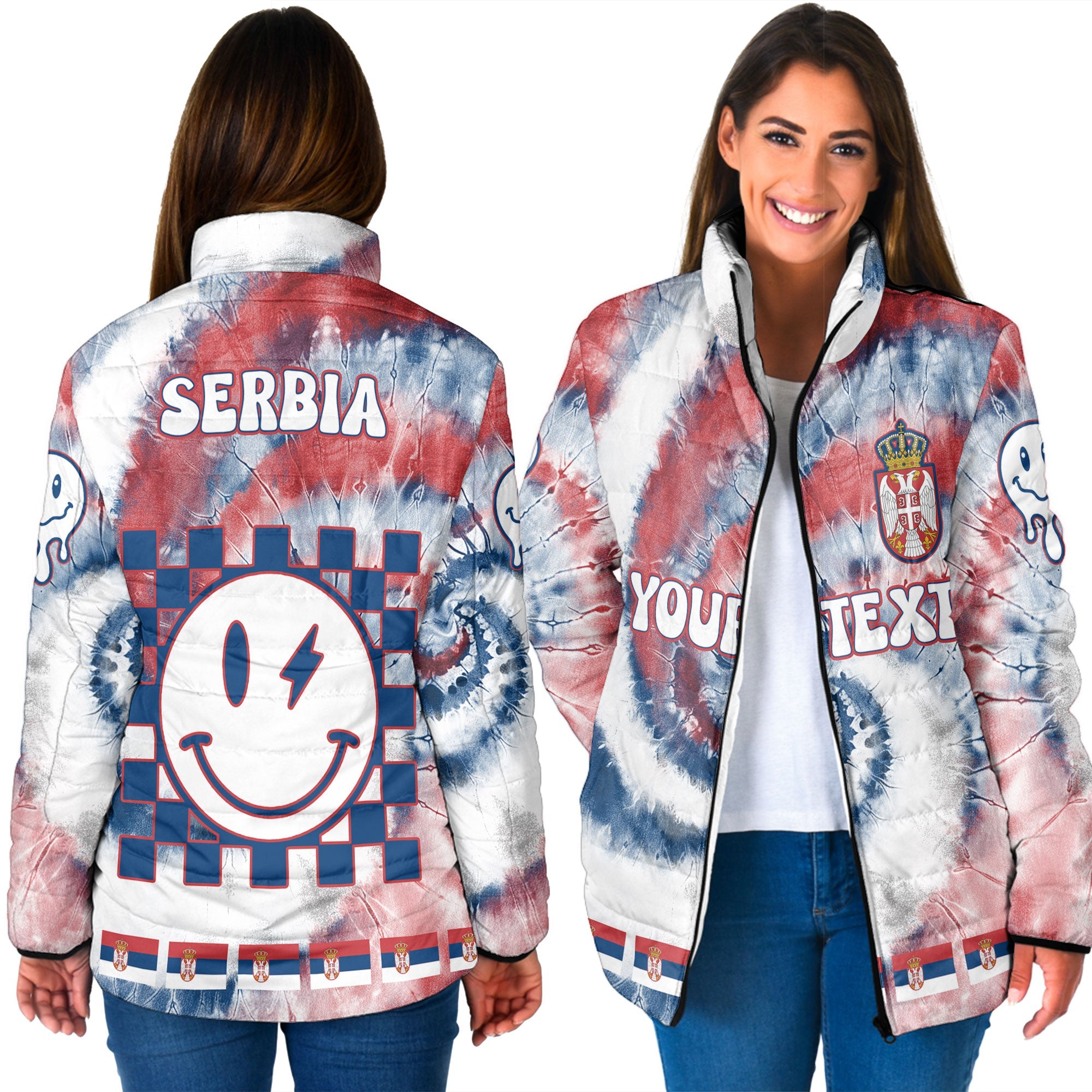 Serbia Women Padded Jacket Custom Tie Dye Style 3