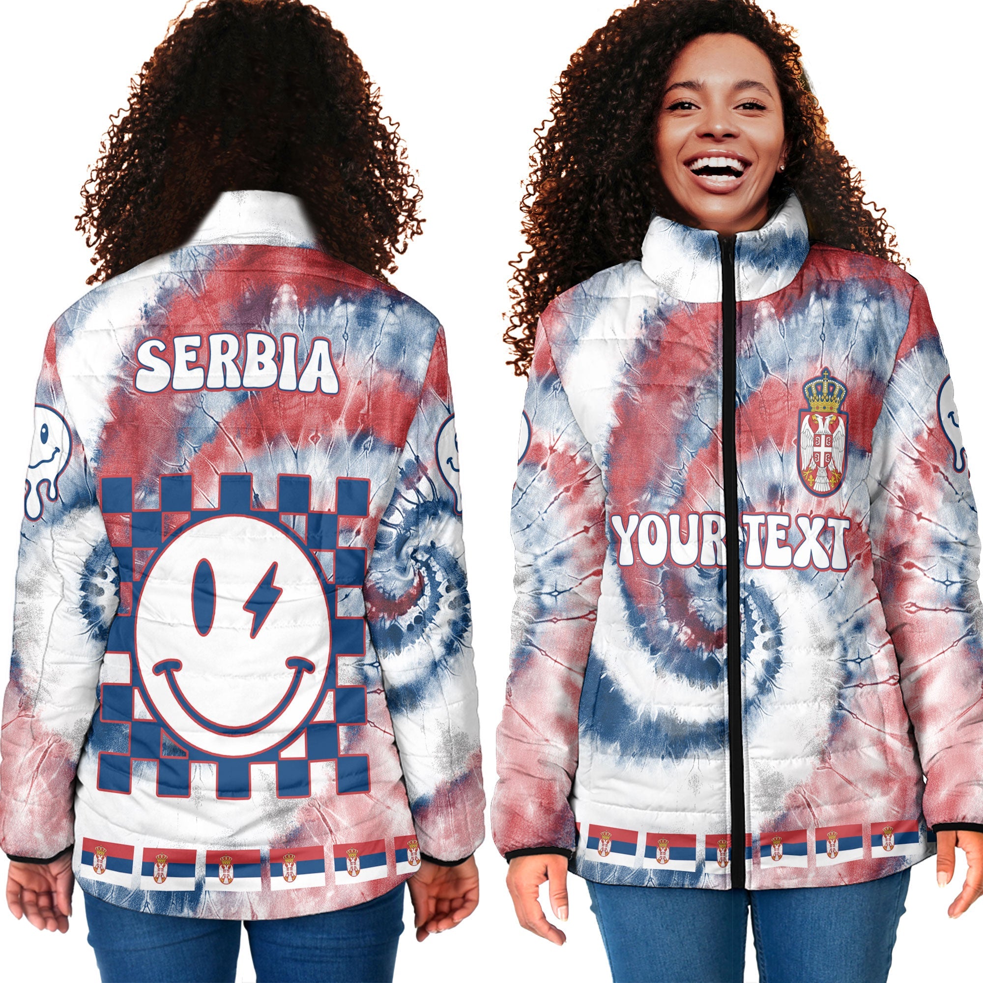 Serbia Women Padded Jacket Custom Tie Dye Style 4