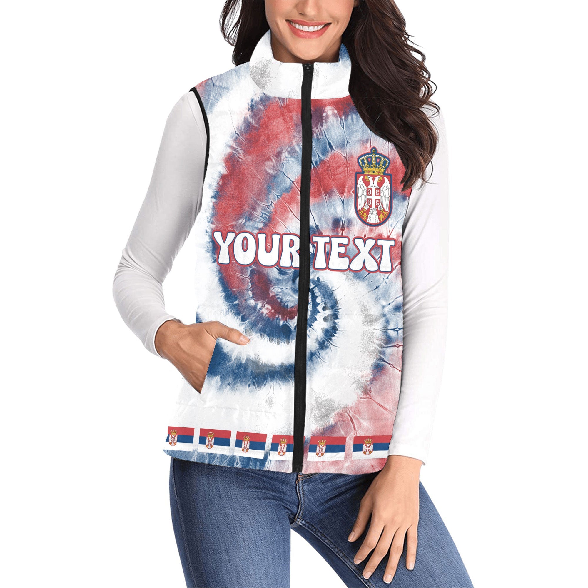 Serbia Women Padded Jacket Vest Custom Tie Dye Style 1