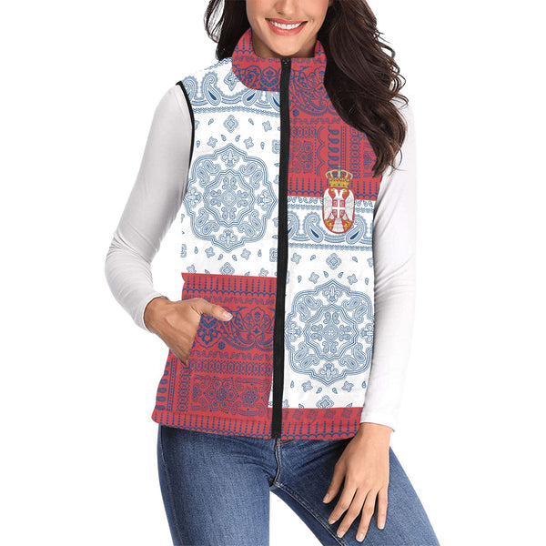 Serbia Women Padded Jacket Vest Flag And Paisley Basic Style 1