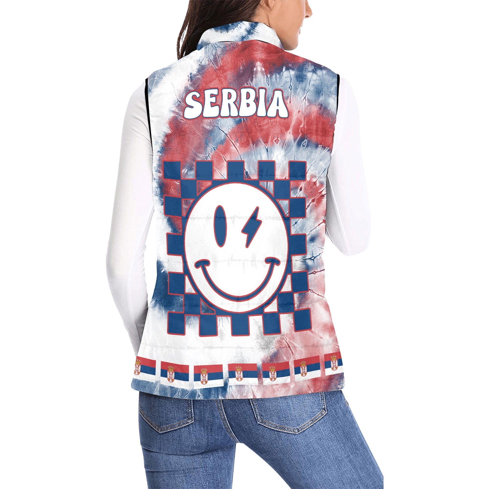 Serbia Women Padded Jacket Vest Custom Tie Dye Style 2