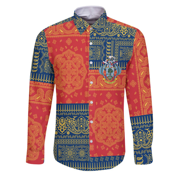 Seychelles Long Sleeve Button Shirt Flag And Paisley Basic Style 1