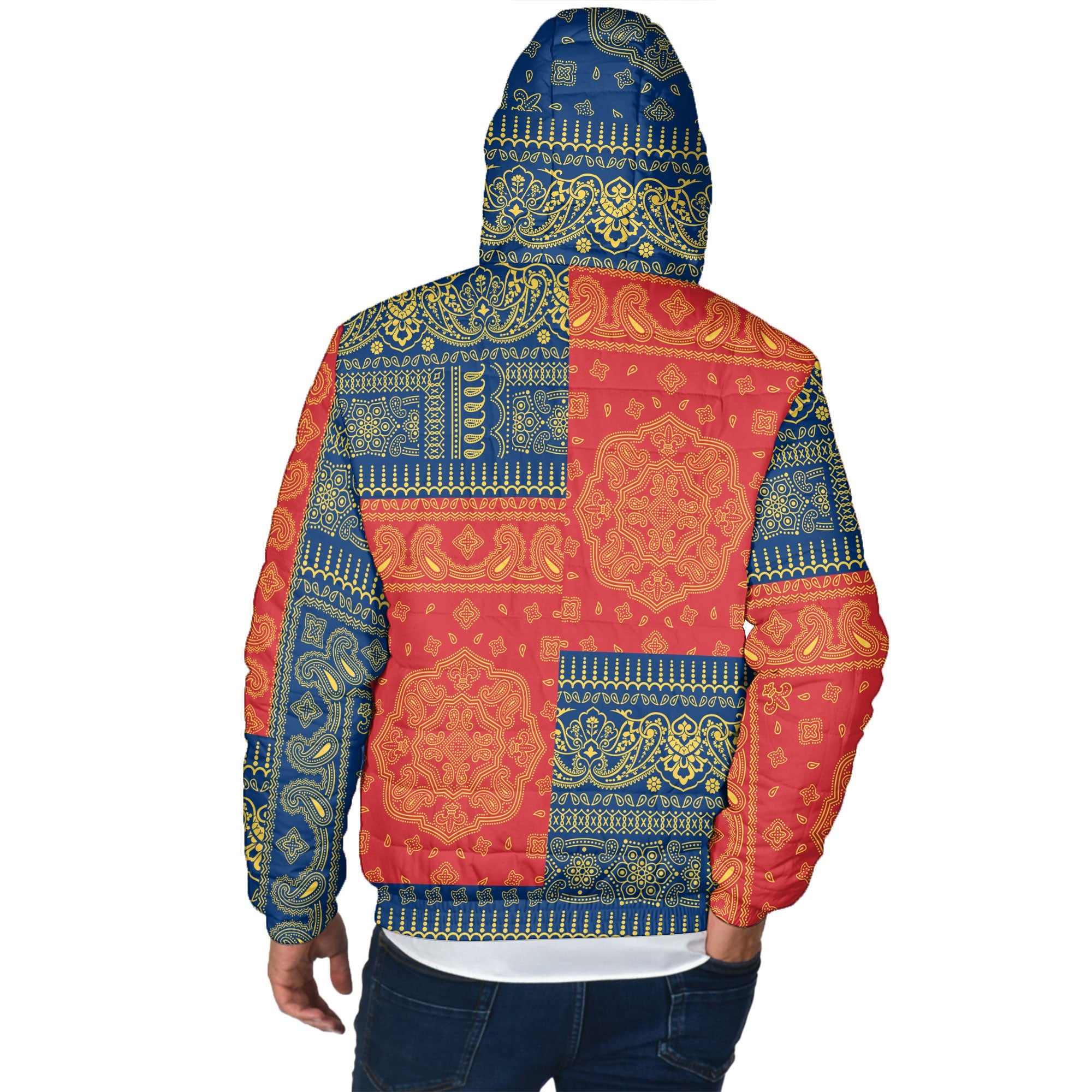 Seychelles Men Hooded Padded Jacket Flag And Paisley Basic Style 3