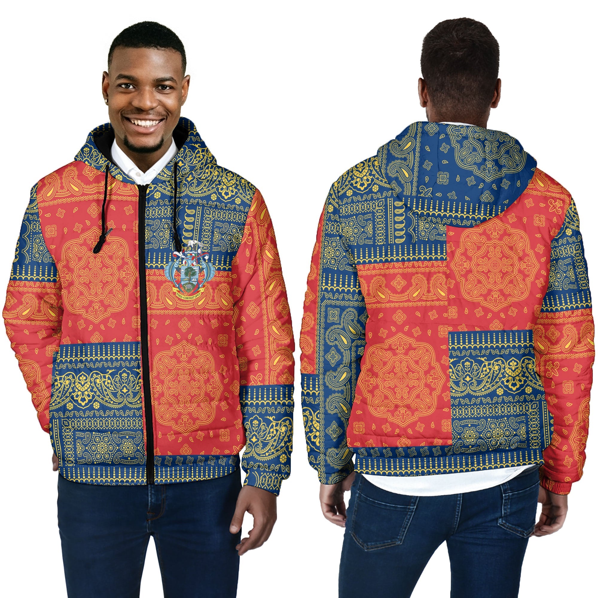 Seychelles Men Hooded Padded Jacket Flag And Paisley Basic Style 4