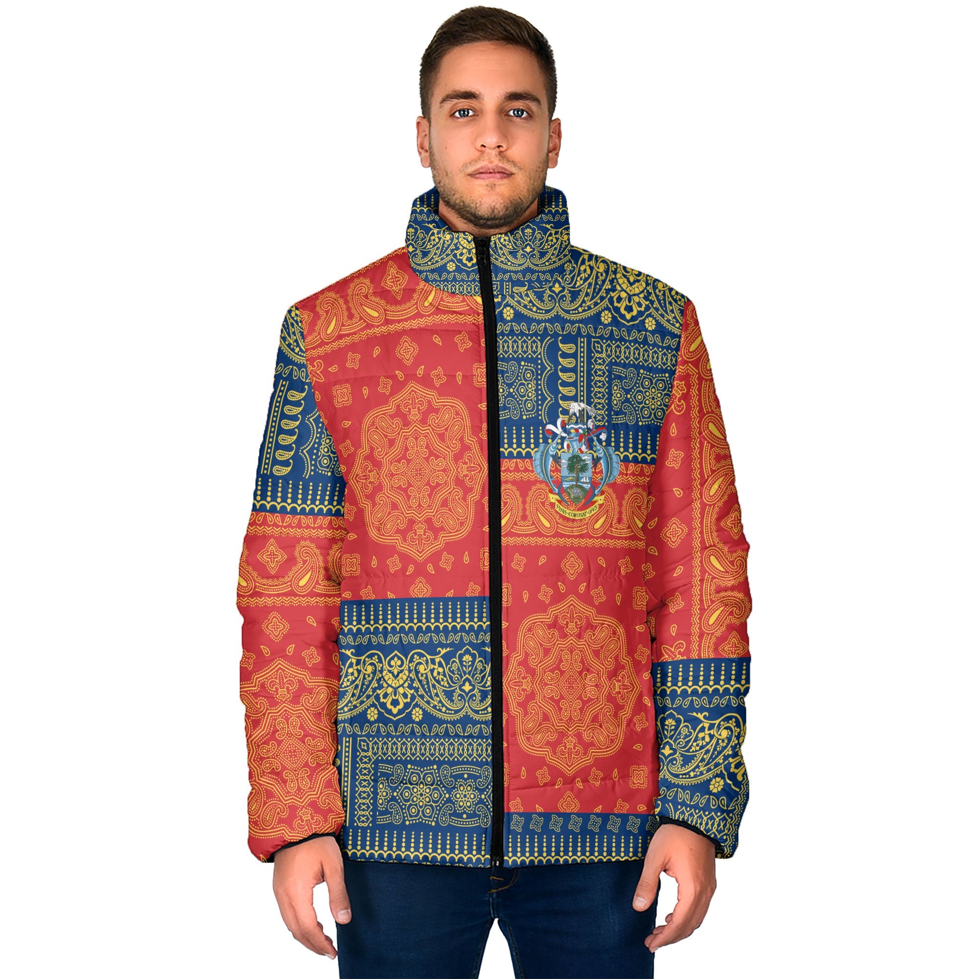 Seychelles Men Padded Jacket Flag And Paisley Basic Style 1