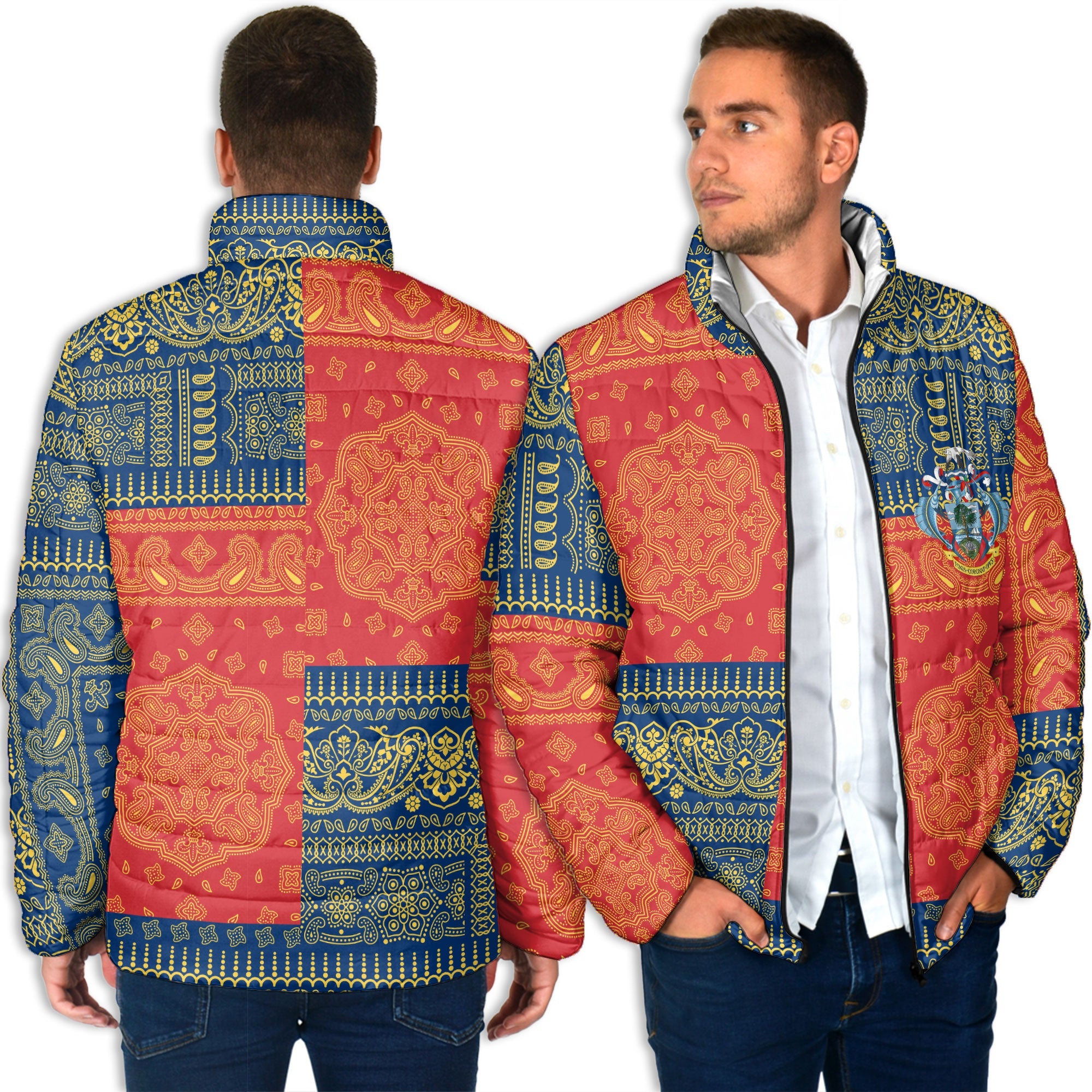 Seychelles Men Padded Jacket Flag And Paisley Basic Style 4