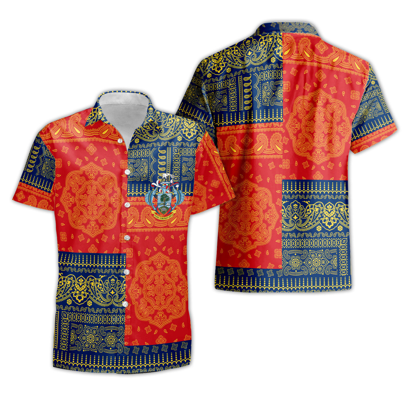 Seychelles Short Sleeve Shirt Flag And Paisley Basic Style 1