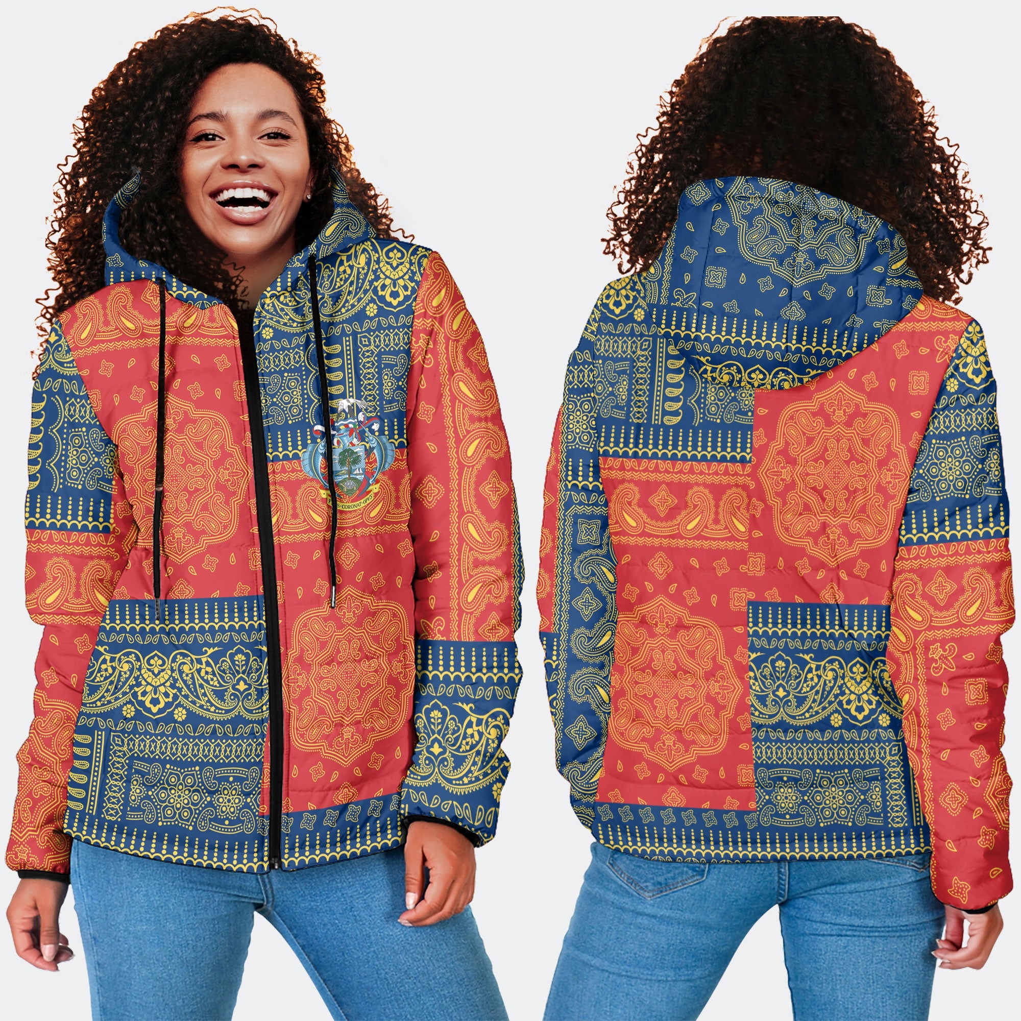 Seychelles Women Hooded Padded Jacket Flag And Paisley Basic Style 4