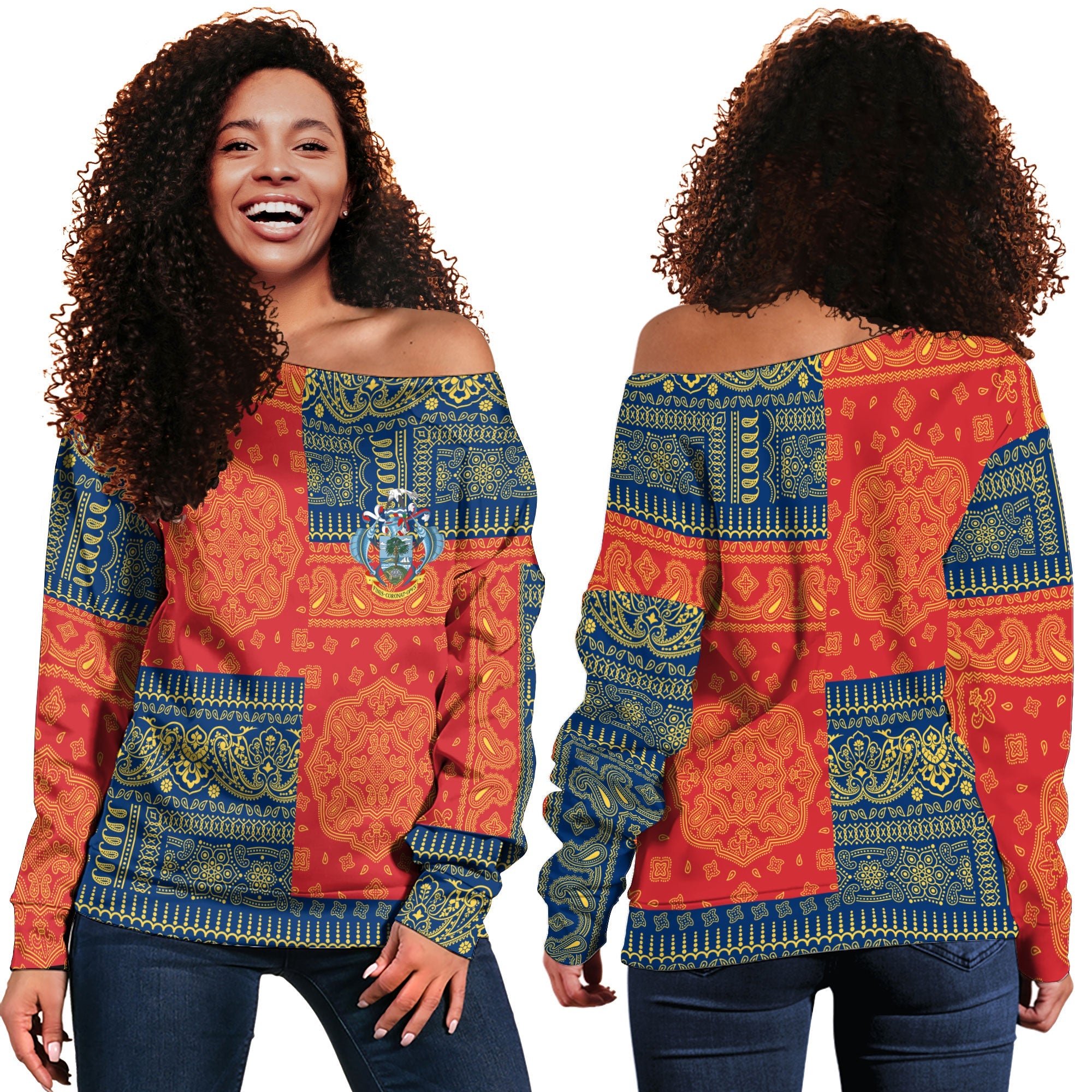 Seychelles Women Off Shoulder Sweatshirt Flag And Paisley Basic Style 1