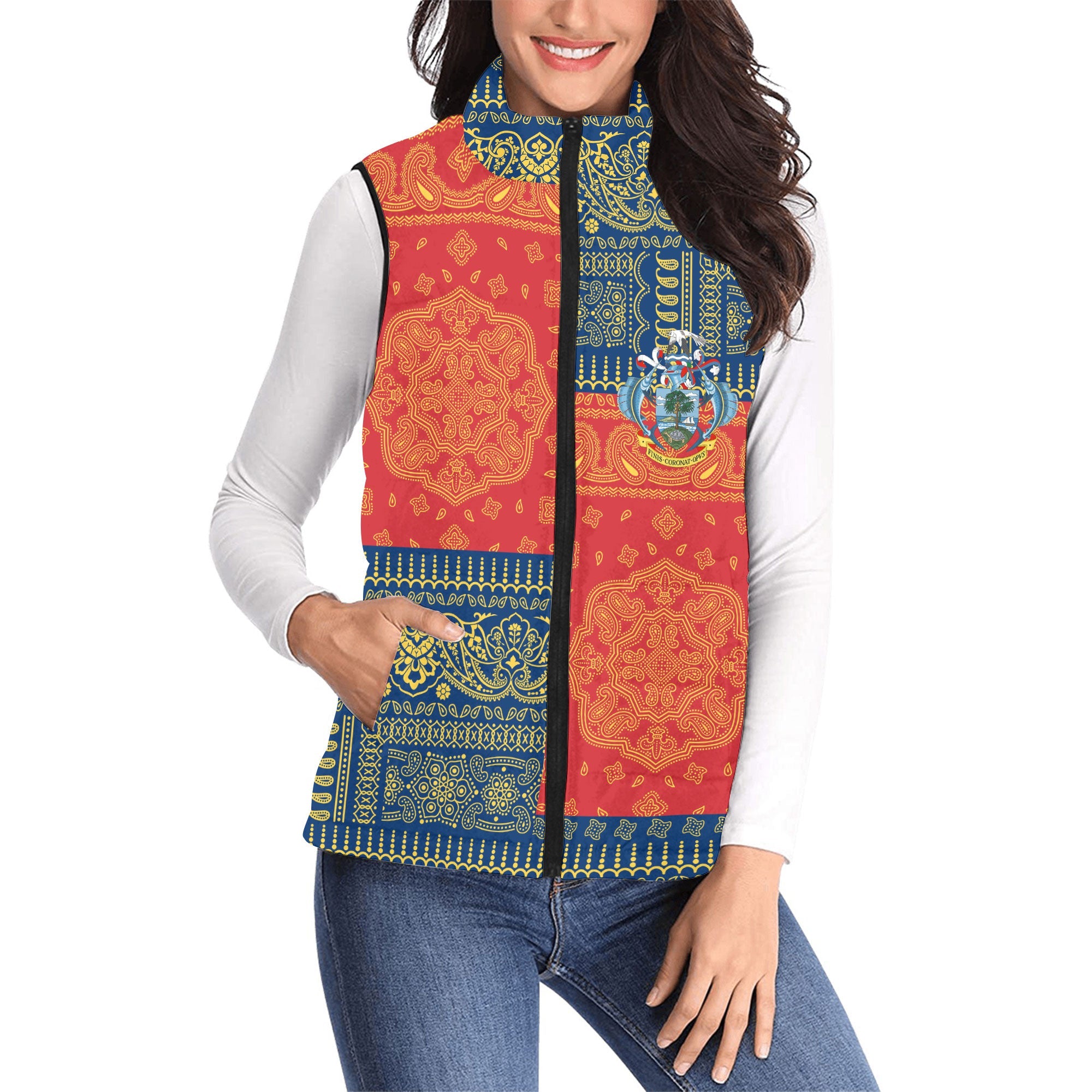 Seychelles Women Padded Jacket Vest Flag And Paisley Basic Style 1