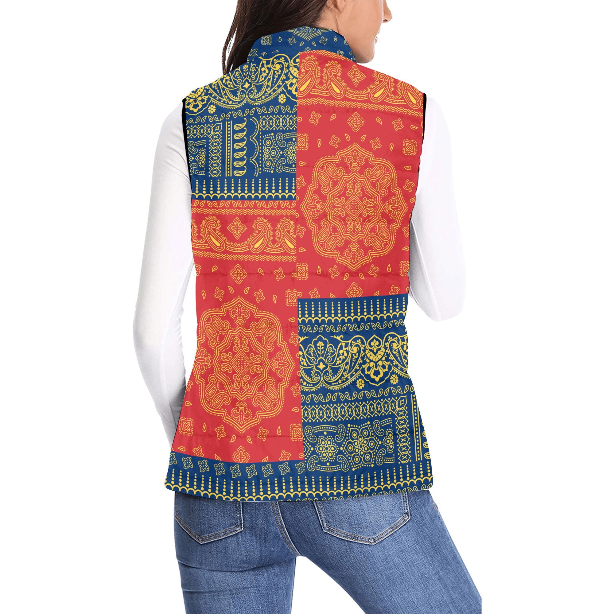 Seychelles Women Padded Jacket Vest Flag And Paisley Basic Style 2