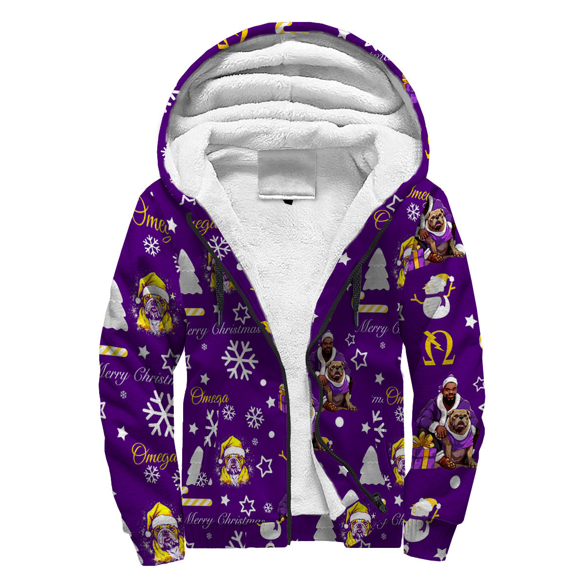 Fraternity Hoodie - OPP Christmas Sherpa Hoodie Bulldog Purple Pattern Style