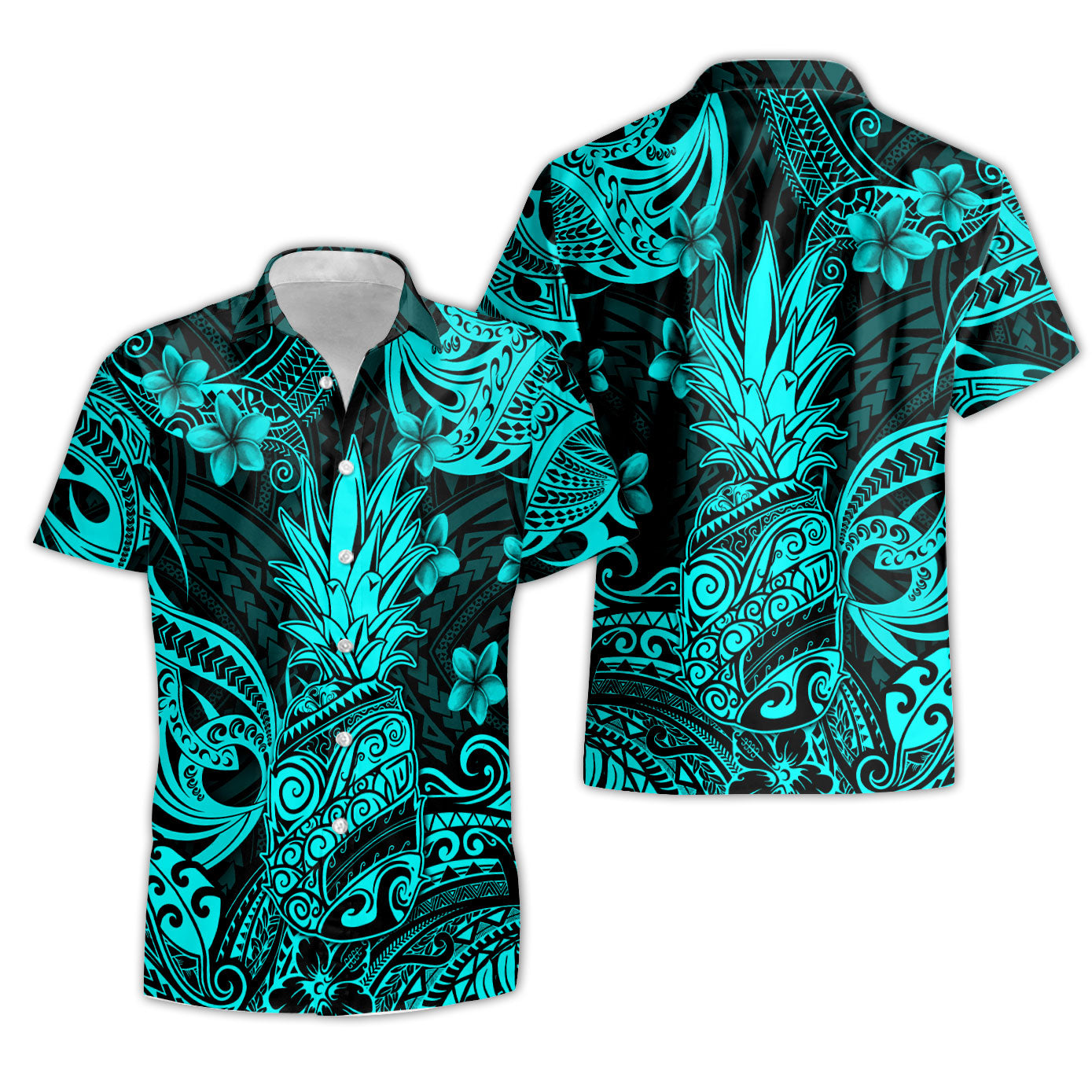 Hawaii Matching Outfits For Couples Polynesian Pineapple Turquoise Style - TT01