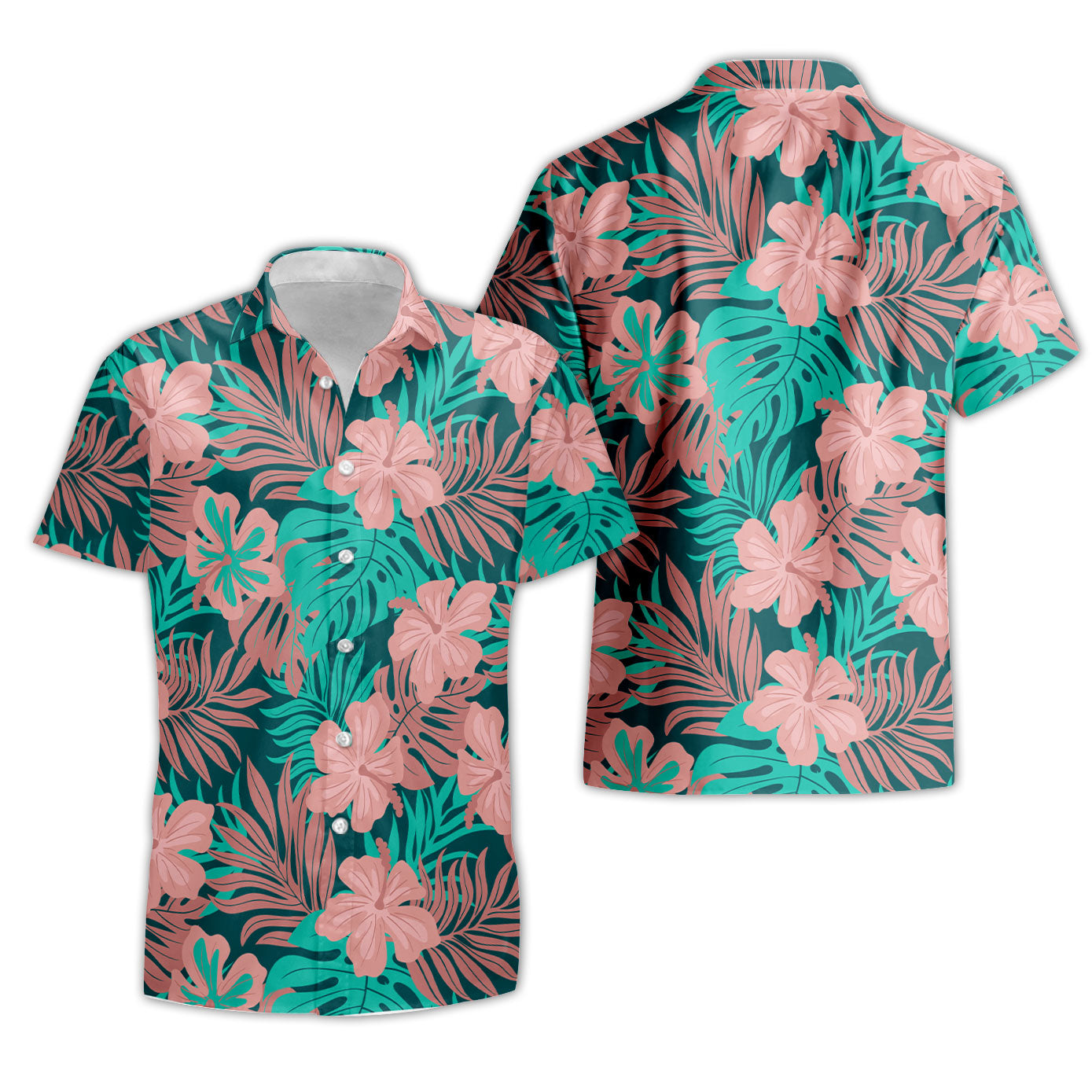 Hawaii Matching Outfits For Couples Polynesian Hibiscus Flower & Monstera Style - TT01