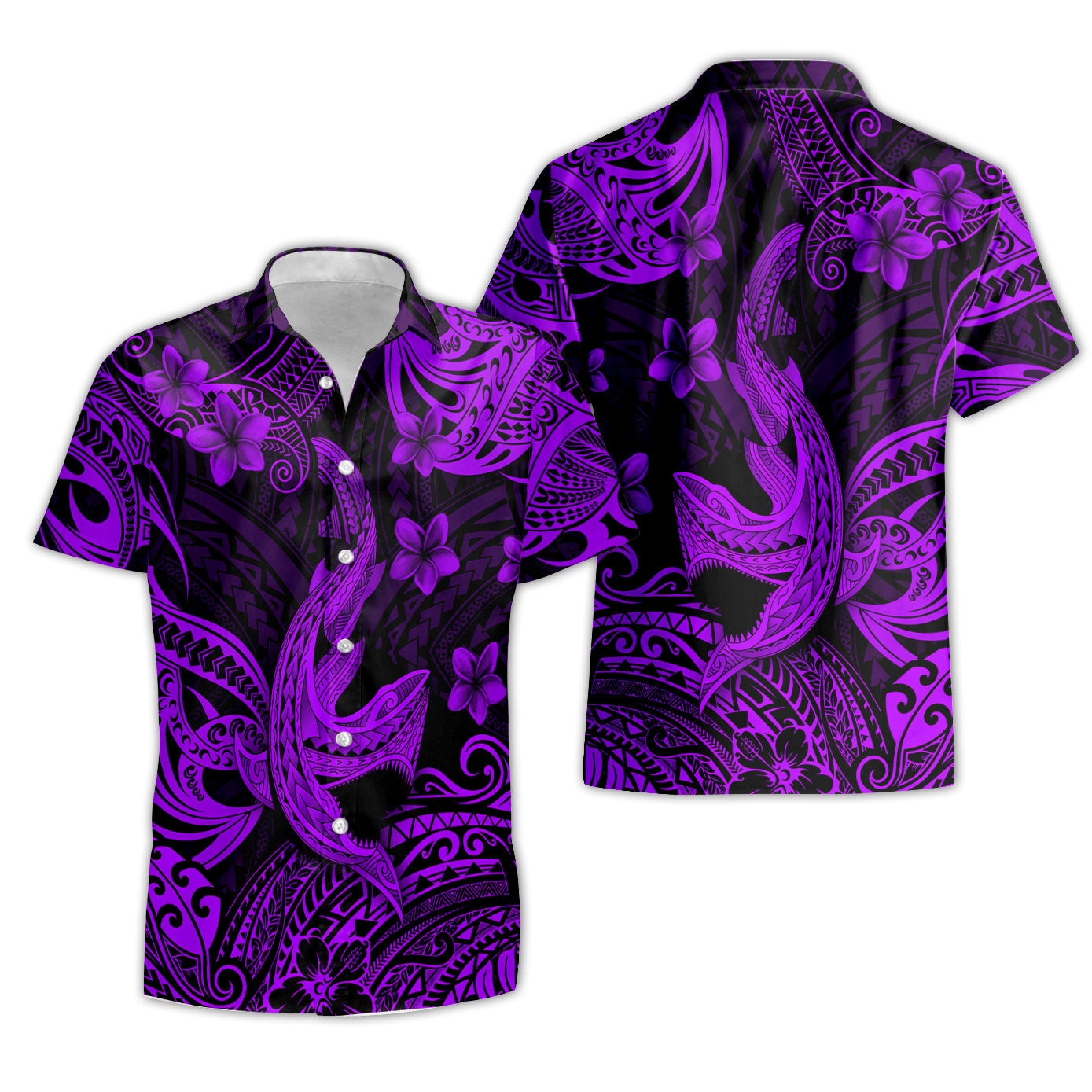 Hawaii Matching Outfits For Couples Polynesian Shark Purple & Black Style - TT01