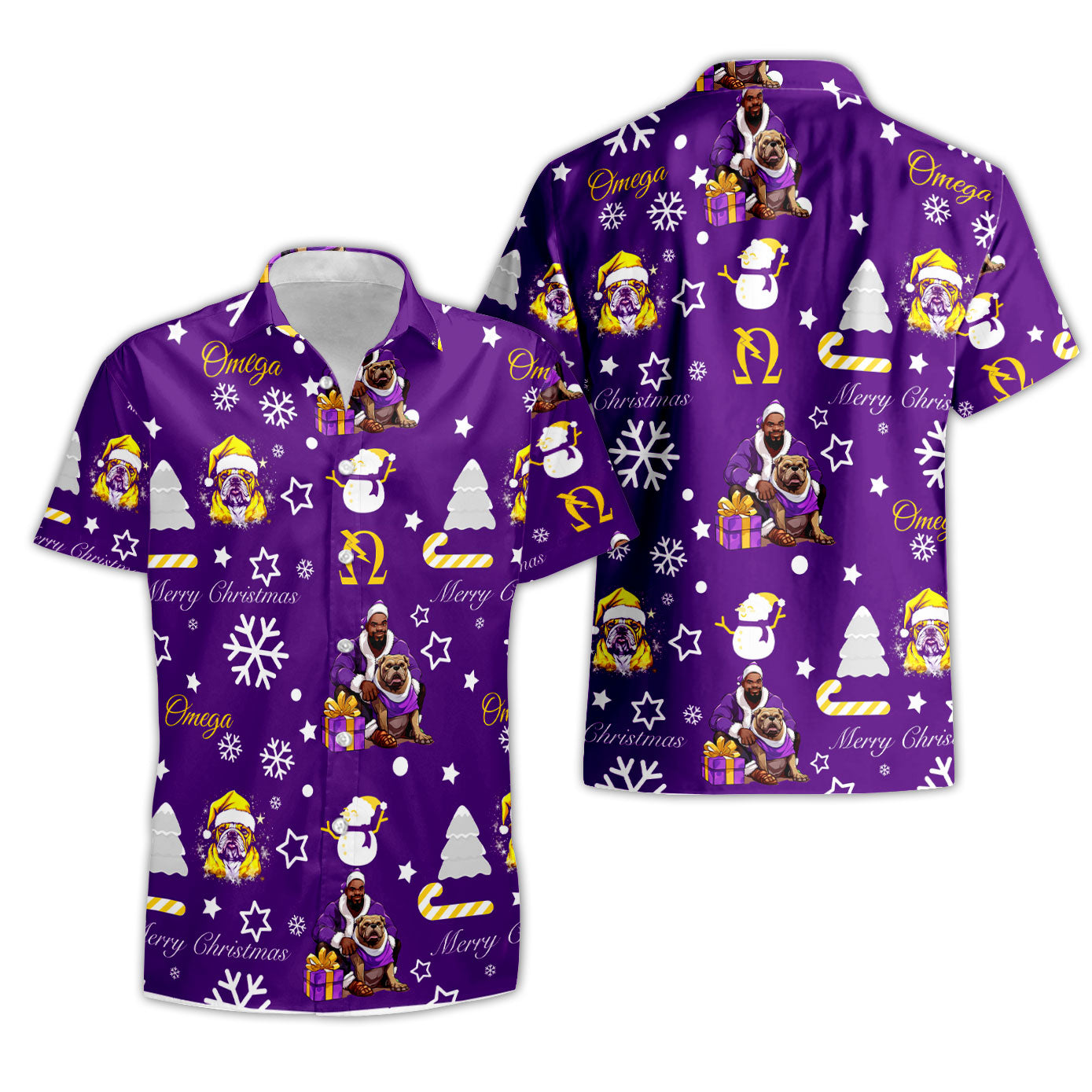 Fraternity Shirt - OPP Christmas Short Sleeve Shirt Bulldog Purple Pattern Style