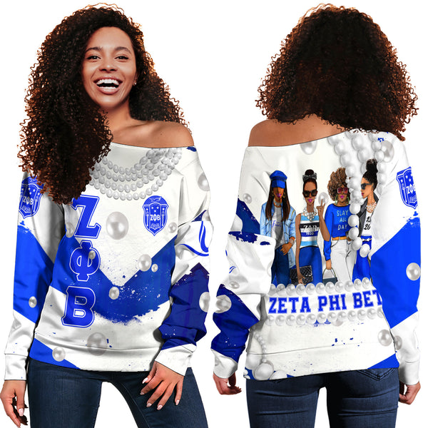 Sorority Sweatshirt - Zeta Phi Beta Pearls Off Shoulder Sweatshirt