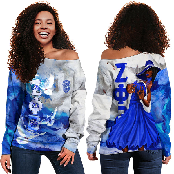 Sorority Sweatshirt - Zeta Phi Beta Finer Woman Off Shoulder Sweatshirt Color Splash Style