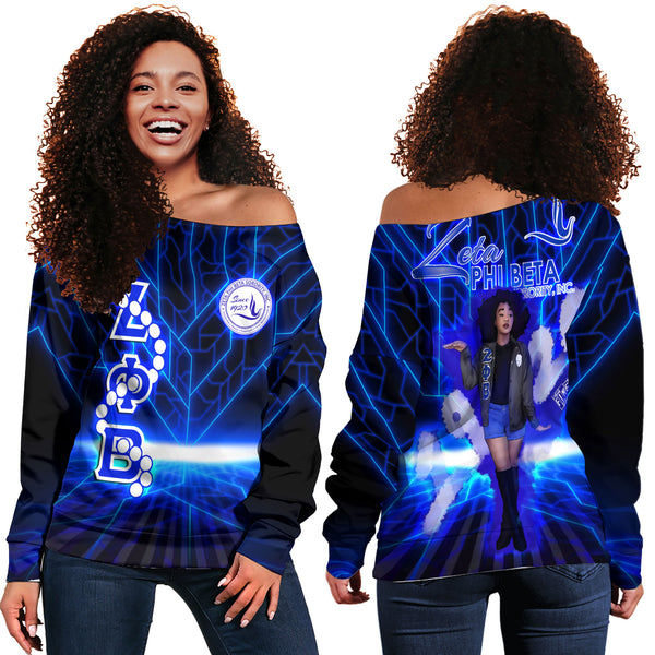 Sorority Sweatshirt - Zeta Phi Beta Off Shoulder Sweatshirt Tech Girl Style