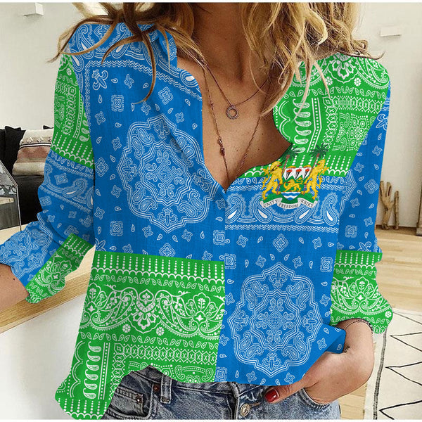 Sierra Leone Women Casual Shirt Flag And Paisley Basic Style 1