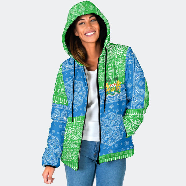 Sierra Leone Women Hooded Padded Jacket Flag And Paisley Basic Style 1