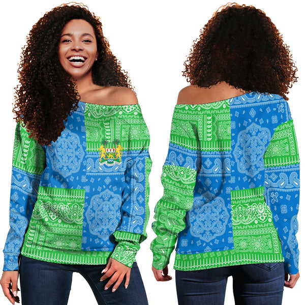 Sierra Leone Women Off Shoulder Sweatshirt Flag And Paisley Basic Style 1