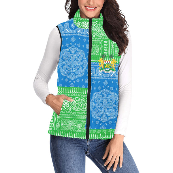 Sierra Leone Women Padded Jacket Vest Flag And Paisley Basic Style 1