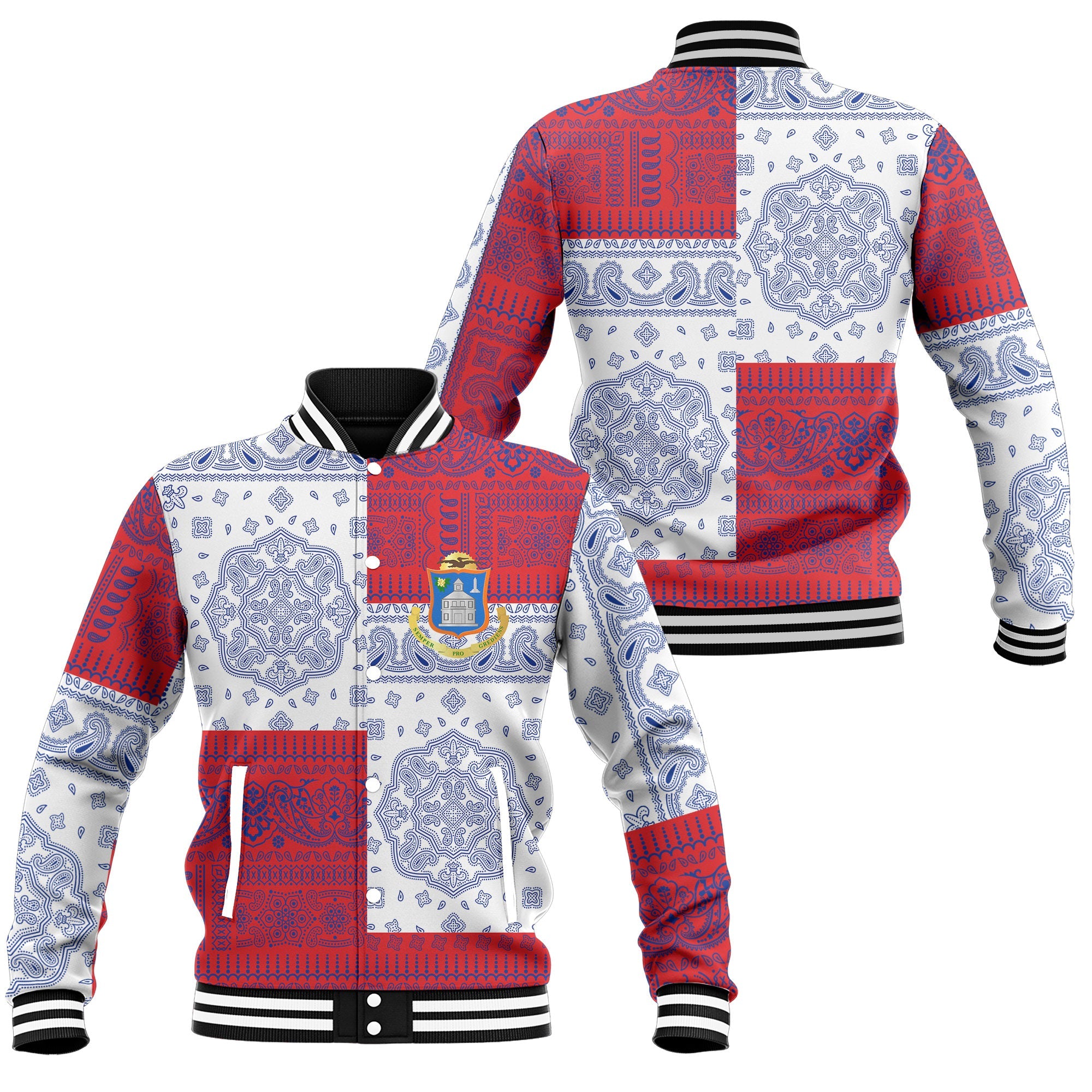 Sint Maarten Baseball Jacket Flag And Paisley Basic Style 1