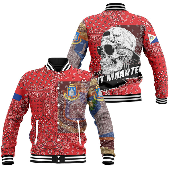 Sint Maarten Baseball Jacket Paisley Flag And Skull Style 1