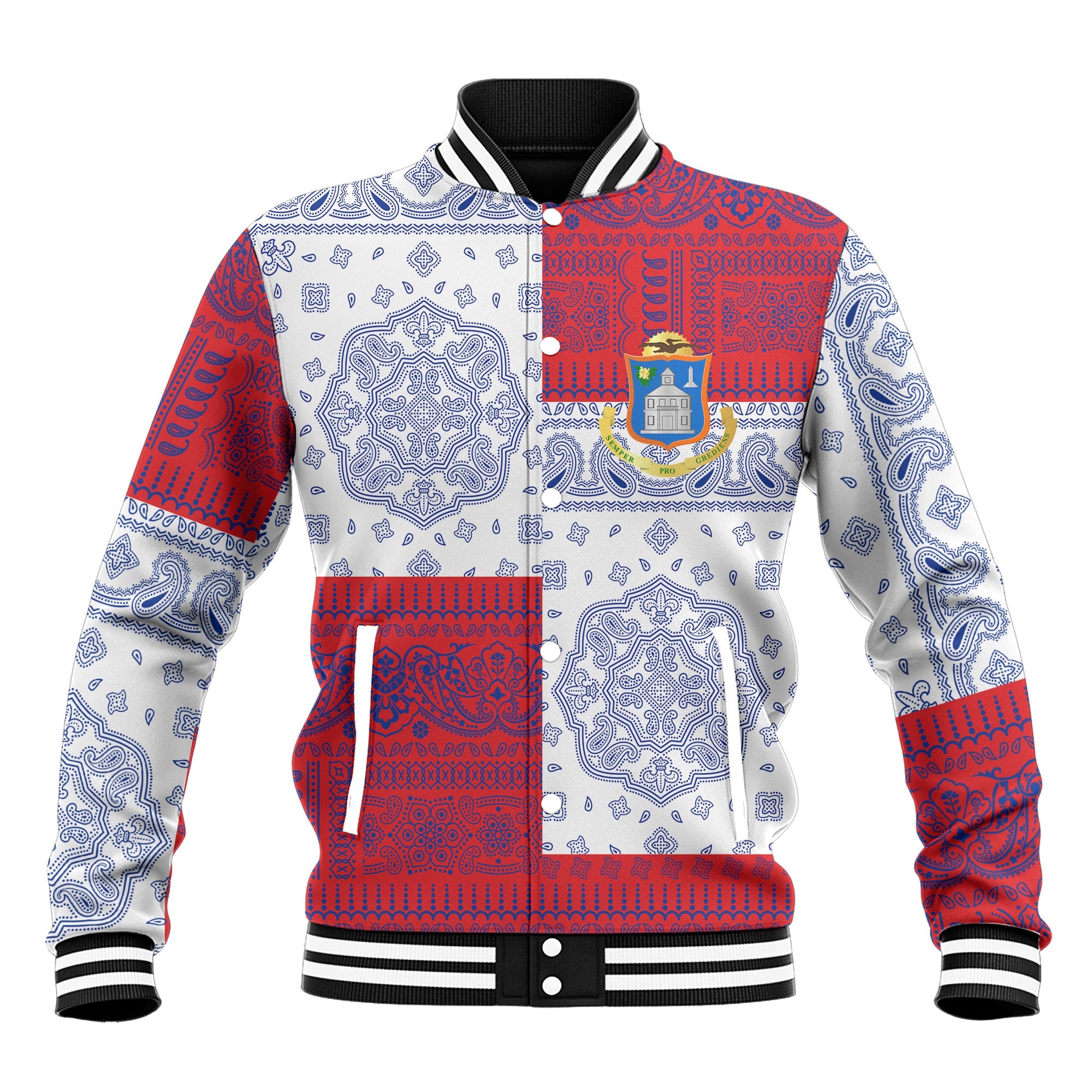 Sint Maarten Baseball Jacket Flag And Paisley Basic Style 2