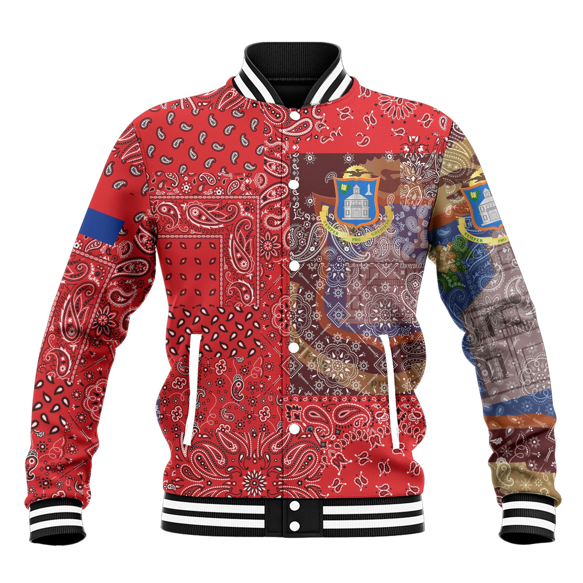 Sint Maarten Baseball Jacket Paisley Flag And Skull Style 2